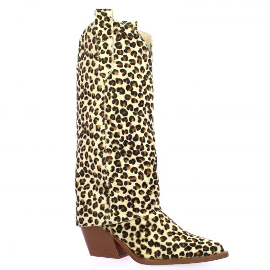 Angelica Bottes cuir poulain leopard