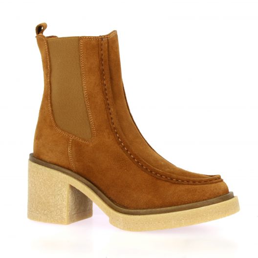 Reqins Boots cuir velours cognac